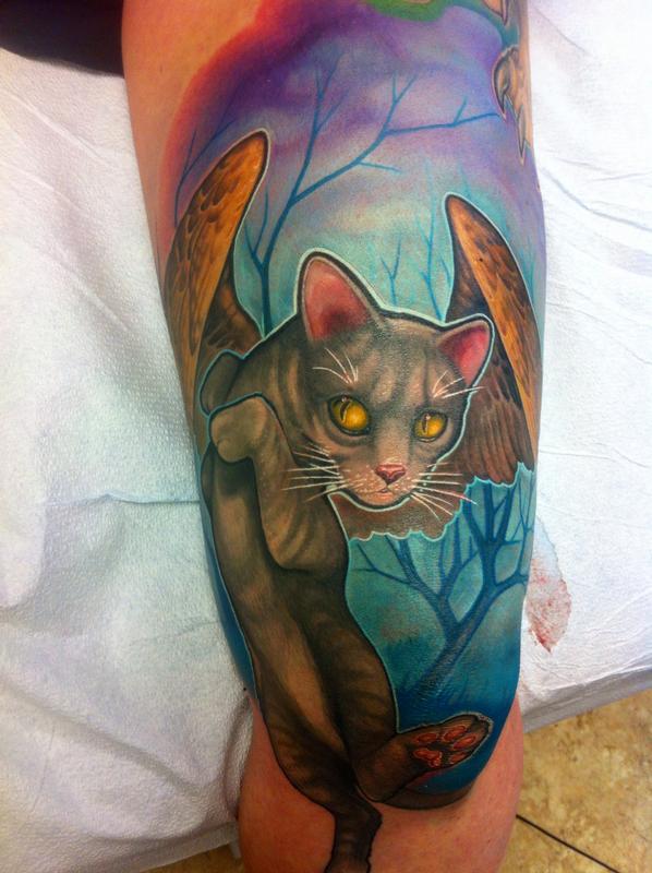 Winged Cat tattoo by Matt Driscoll TattooNOW